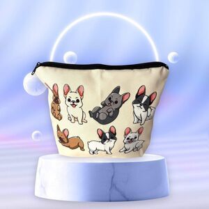 Cheerful Frenchie Bulldog Makeup Bag, Cute Dog Cosmetic Travel Toiletry Zipper P